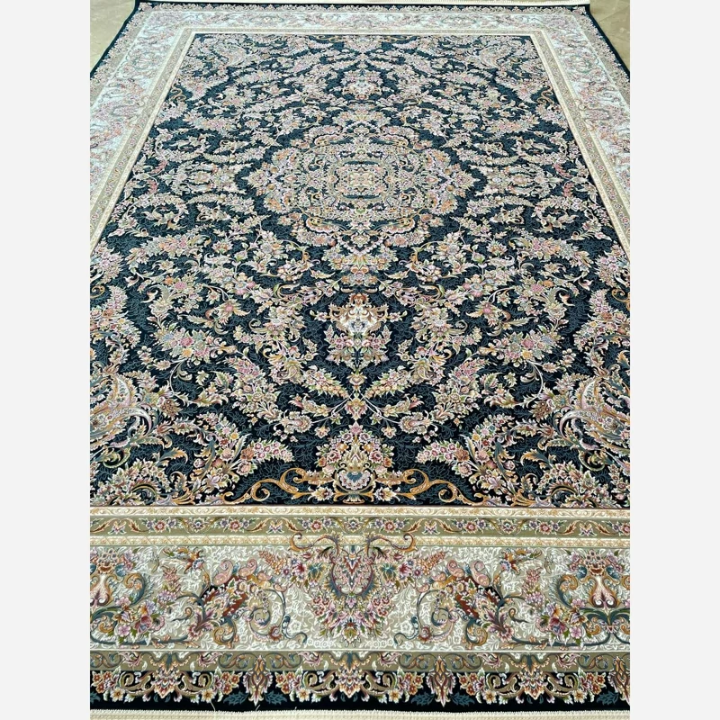 فرش 1200 شانه تبریز زرنگار سرمه ای اکرولیک (پس کرایه)