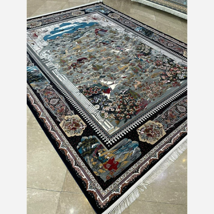 فرش 1200 شانه شکارگاه سرمه ای اکرولیک (پس کرایه)