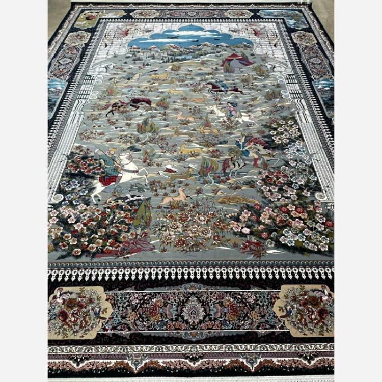 فرش 1200 شانه شکارگاه سرمه ای اکرولیک (پس کرایه)
