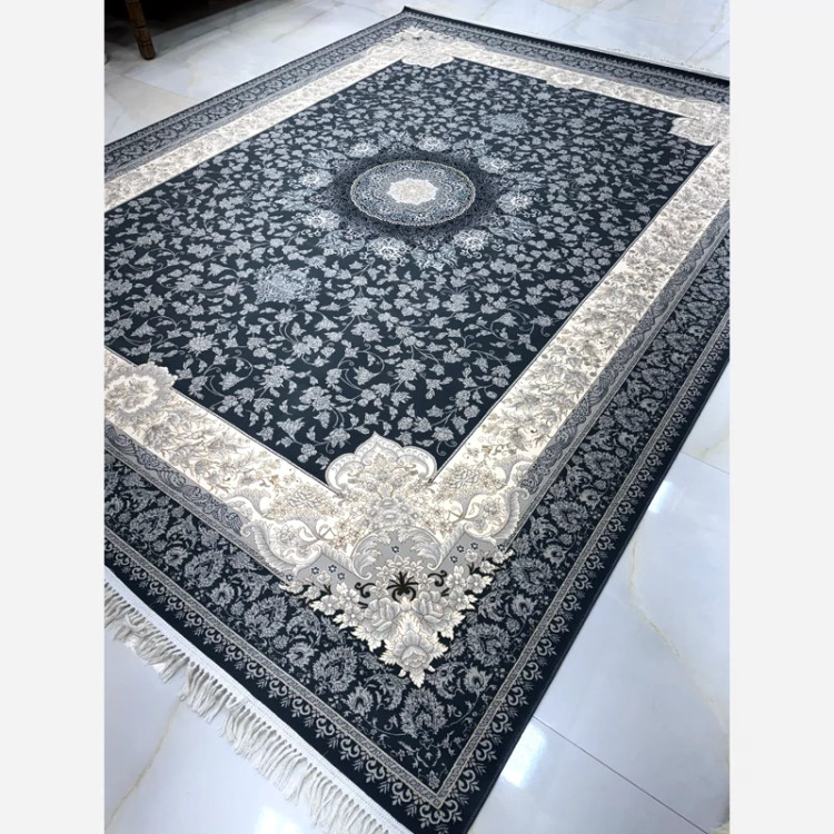 فرش 700 شانه طلاکوب ترنج دار طرح تلناز دودی