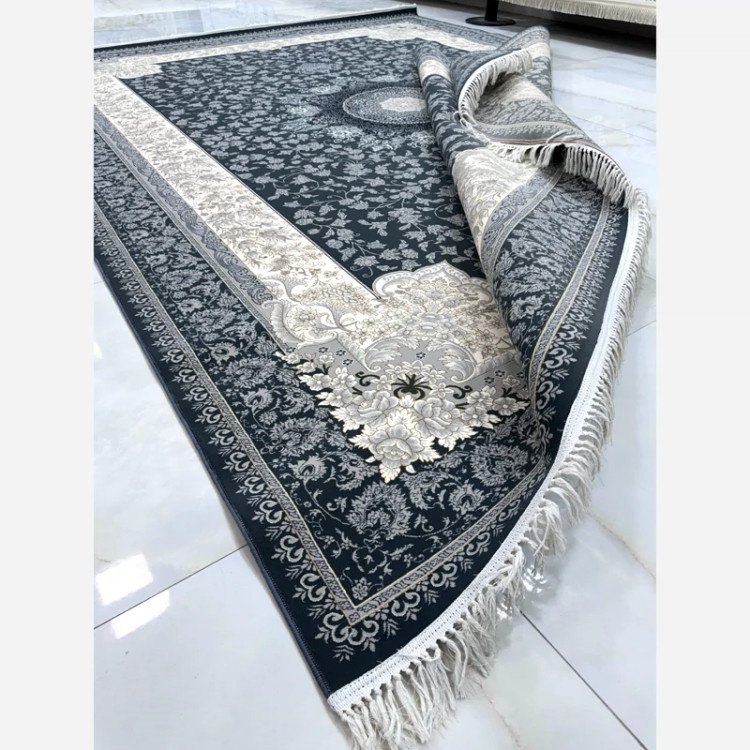 فرش 700 شانه طلاکوب ترنج دار طرح تلناز دودی