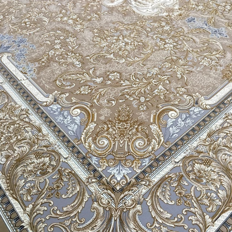 فرش 1200 شانه ترنج دار شاهانه طلاکوب نسکافه ای اکرولیک