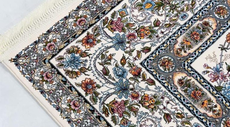 فرش ماشینی ۱۲۰۰ شانه اکریلیک طرح بهشت مدل کرم