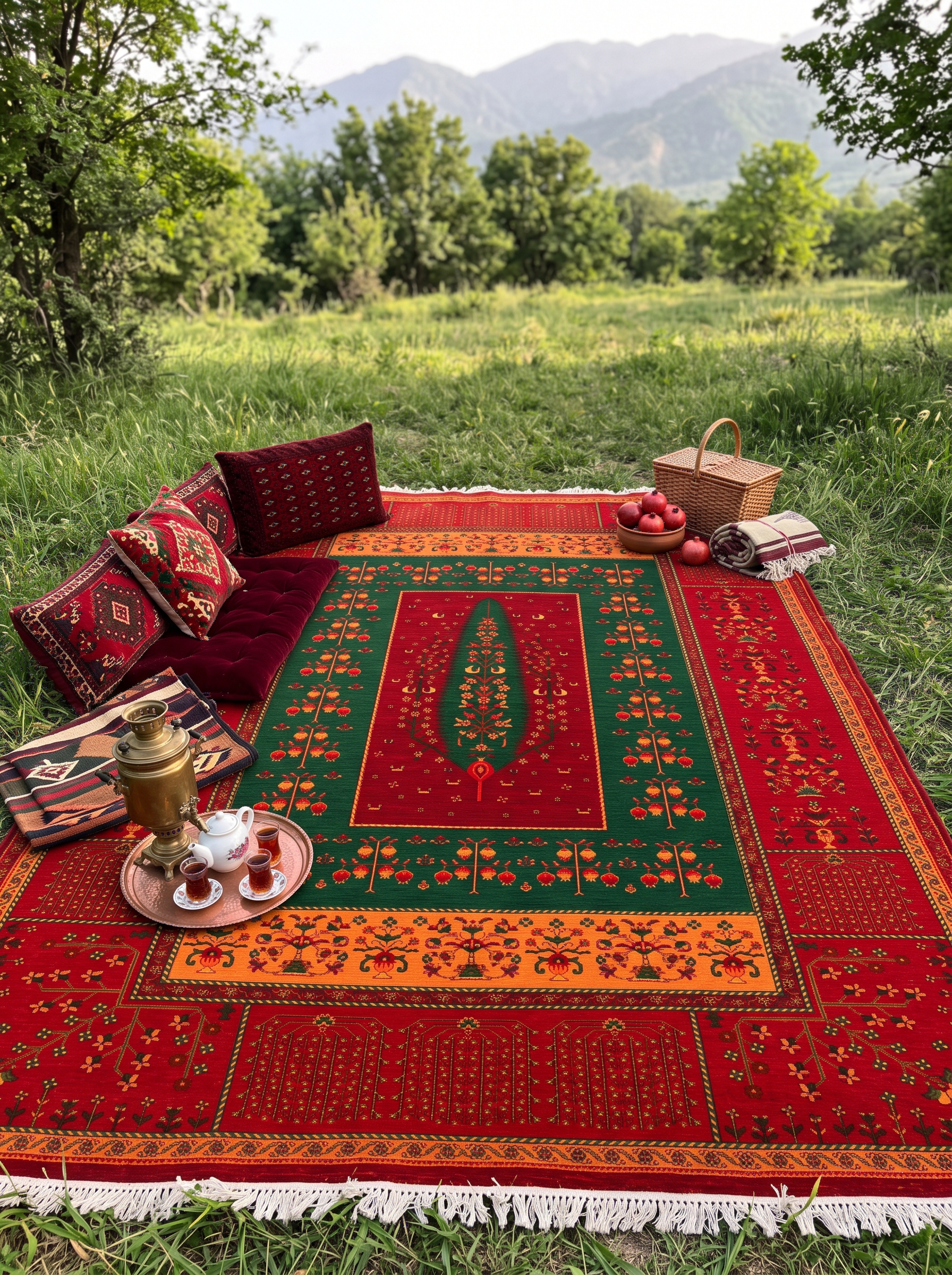 فرش ماشینی ۷۰۰ شانه طرح بلوچ عشایری زمینه لاکی کد 730 - نخ ۱۰۰٪ اکریلیک