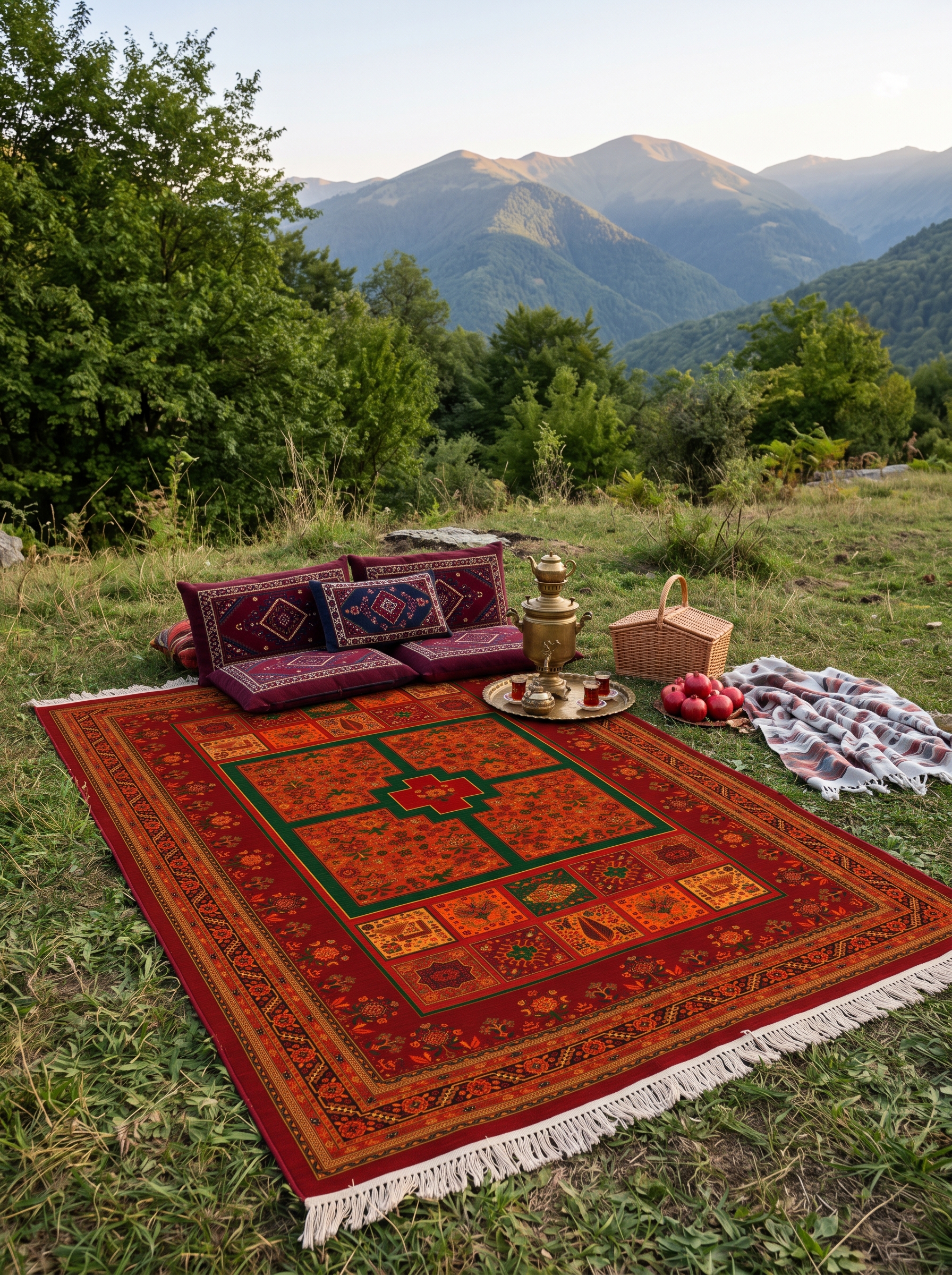 فرش ماشینی ۷۰۰ شانه طرح بلوچ عشایری زمینه لاکی کد 729 - نخ ۱۰۰٪ اکریلیک